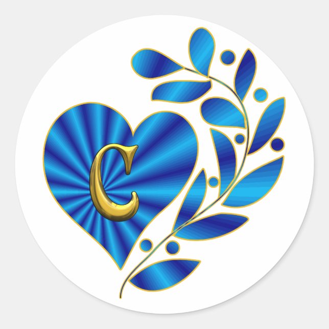 Monogramm Letter C Blue Heft Runder Aufkleber (Vorderseite)