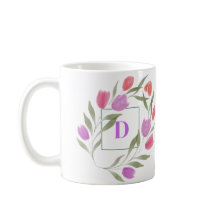 Monogramm Letter D Lila und weiß mit Blume