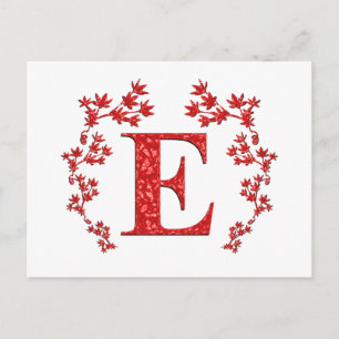 Monogramm Letter E - Rote Blätter Postkarte