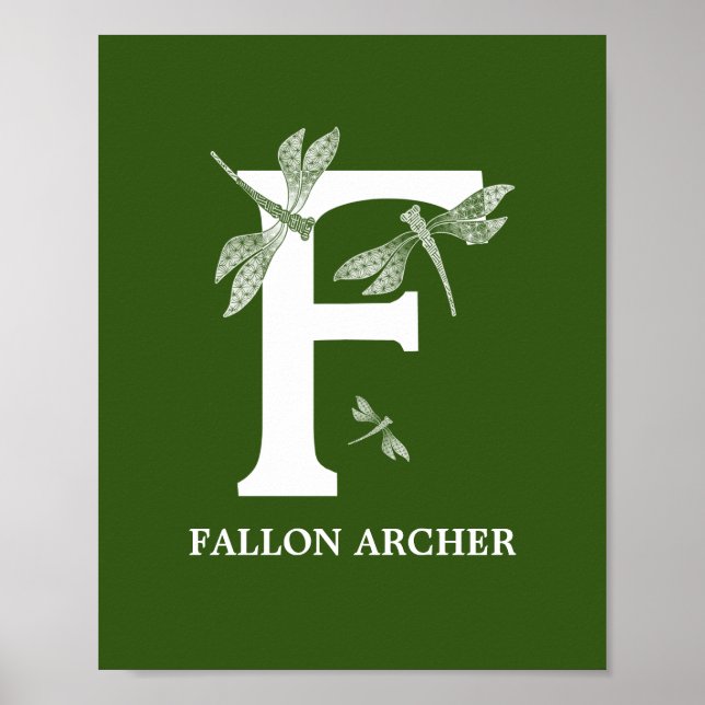 Monogramm-Letter-F-Dragonfly-Kinderzimmer Poster (Vorne)