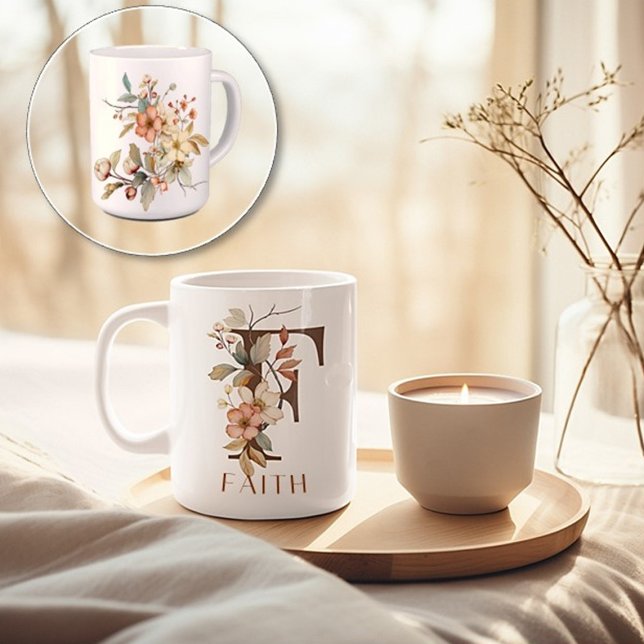 Monogramm Letter F Rustikale Floral Kaffeetasse (Von Creator hochgeladen)