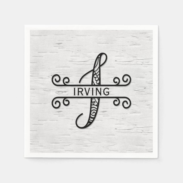 Monogramm Letter I mit Familienname Serviette (Vorderseite)