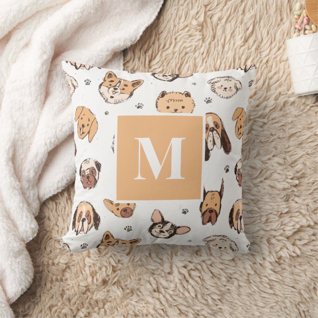 Monogramm Letter Niedlich Doodle Dog Muster Dog Lo Kissen (Decke)