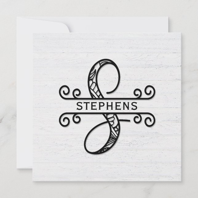 Monogramm Letter S mit Familienname Mitteilungskarte (Vorderseite)