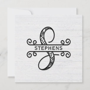 Monogramm Letter S mit Familienname Mitteilungskarte