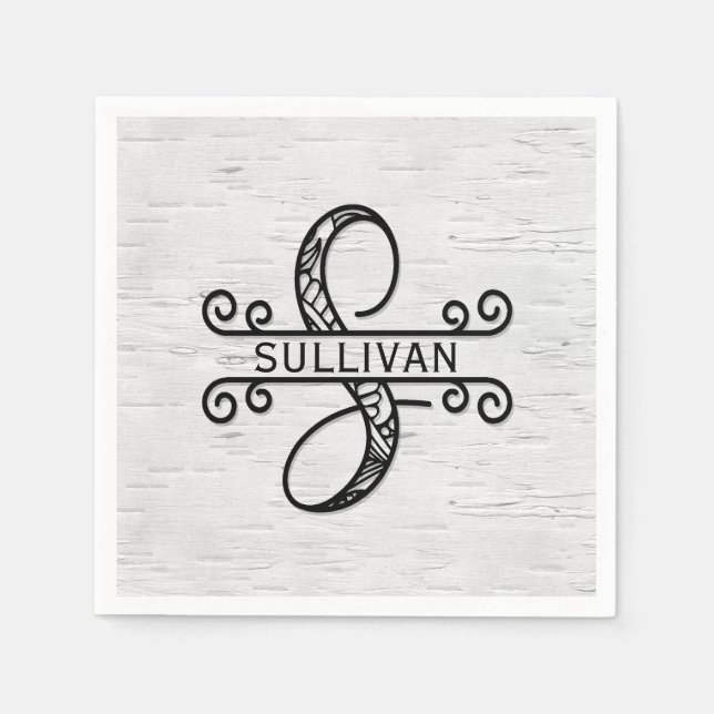 Monogramm Letter S mit Familienname Serviette (Vorderseite)