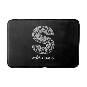 Monogramm Letter S - Schwarz-Weiß-Damast Badematte