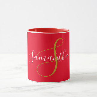 Monogramm-Letter und Tasse mit weißem Namen