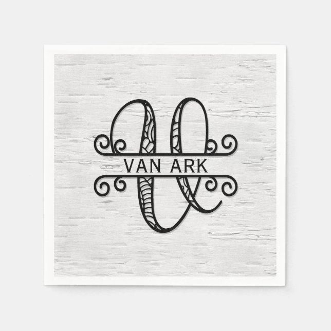 Monogramm Letter V mit Familienname Serviette (Vorderseite)