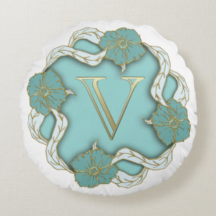 Monogramm Letter V Rundpilz Rundes Kissen