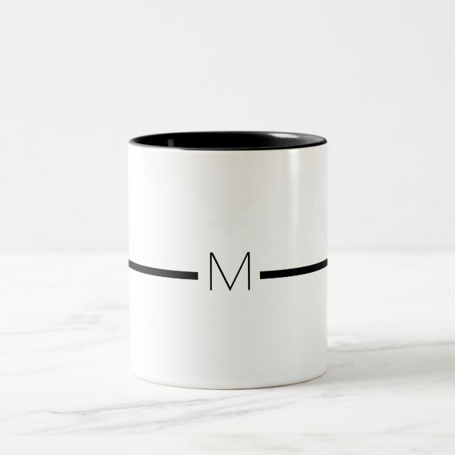 Monogramm Letter White Black Minimal Typografie Zweifarbige Tasse (Mittel)