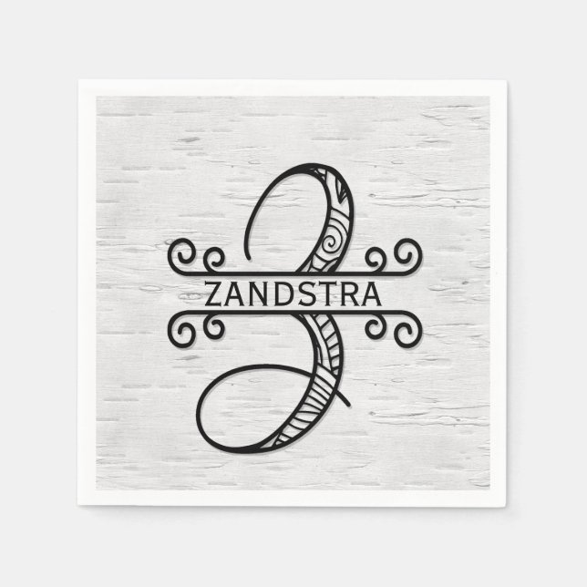 Monogramm Letter Z mit Familienname Serviette (Vorderseite)