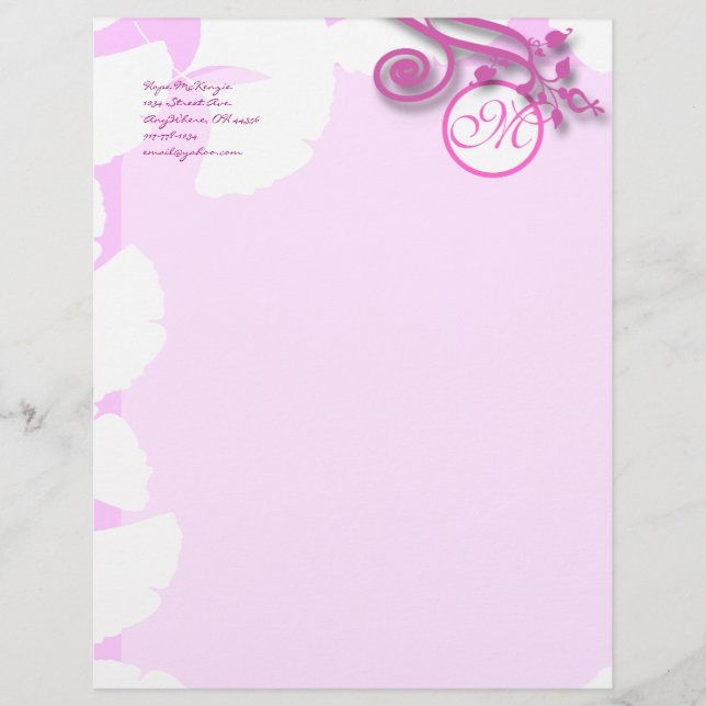 Monogramm Letterhead Lavendel und Himbeere Briefbogen (Vorderseite)