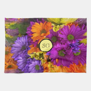 Monogramm Leuchtendes Blumen Geschirrtuch Handtuch