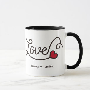 Monogramm-Liebe-modernes Typografie-Kunst-Rot-Herz Tasse