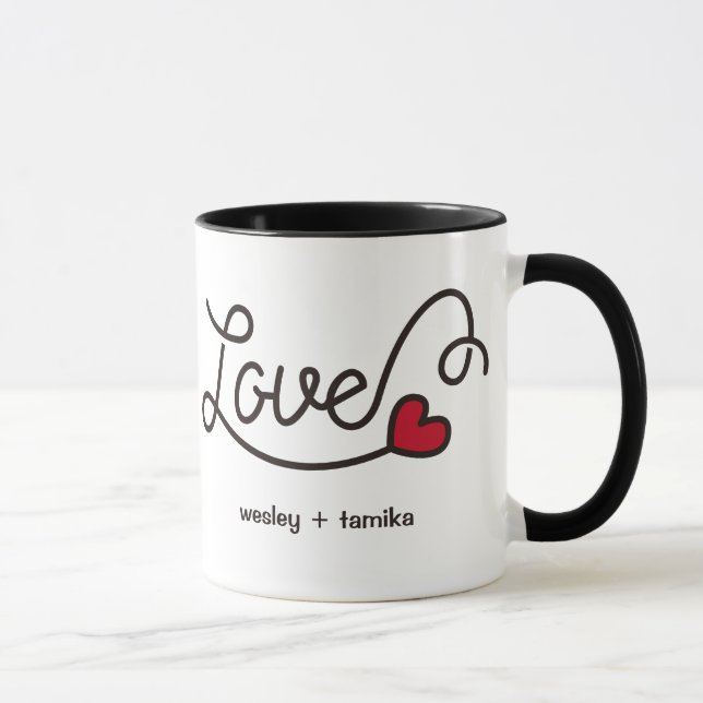 Monogramm-Liebe-modernes Typografie-Kunst-Rot-Herz Tasse (Rechts)