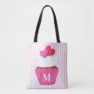 Monogramm-Liebesherzen-Cupcake-Polka-Dot-Valentins Tasche