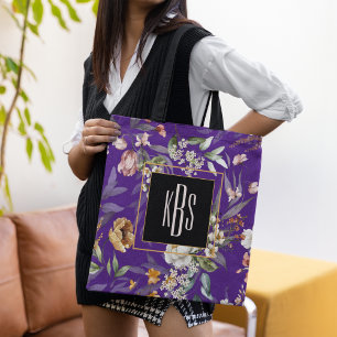 Monogramm, Lila 1600er Jahre Kunst Florals Tote Ta Tasche