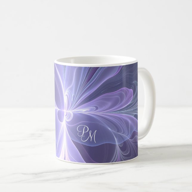 Monogramm Lila Abstrakt Modernes Fraktal Kaffeetasse (VorderseiteRechts)