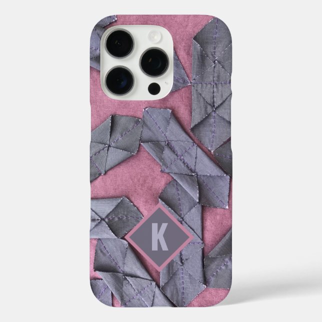 Monogramm lila abstraktes Muster Lavendel iPhone 16 Pro Hülle (Rückseite)