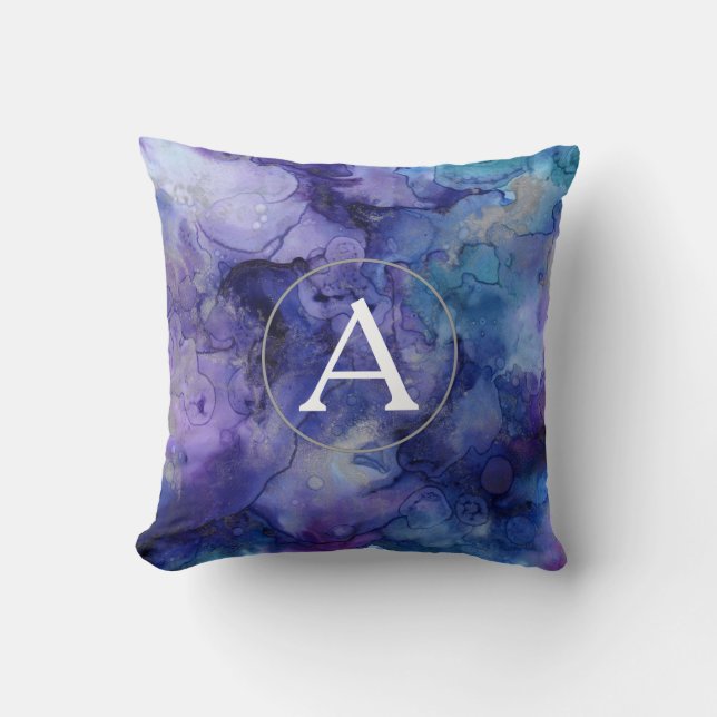 Monogramm Lila Aquarellkissen Kissen (Vorderseite)
