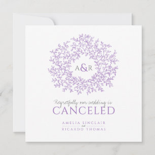 Monogramm lila Blätter Hochzeit storniert Ankündigung