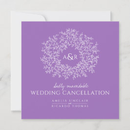 Monogramm lila Blätter Hochzeitstornierung Ankündigung