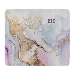 Monogramm lila blau gold Wasserfarben-Waschgang Schneidebrett