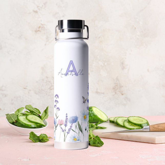 Monogramm lila Blume Trinkflasche (Von Creator hochgeladen)