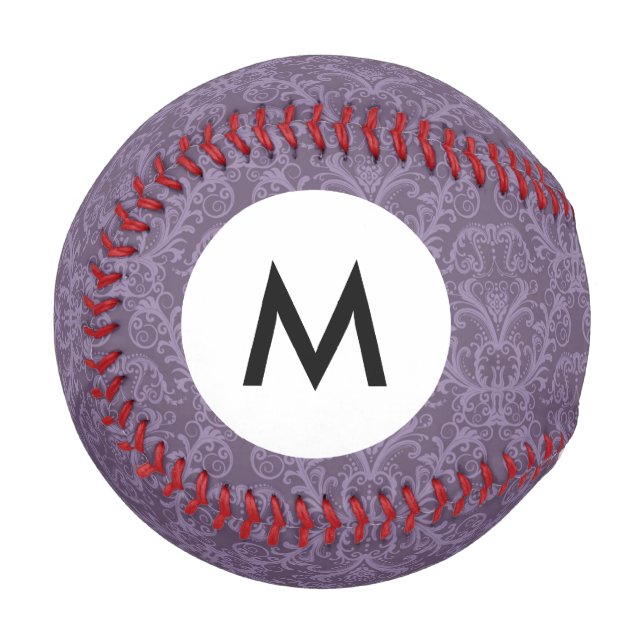 Monogramm Lila Blumenwallungen 2 Baseball (Vorderseite Links)