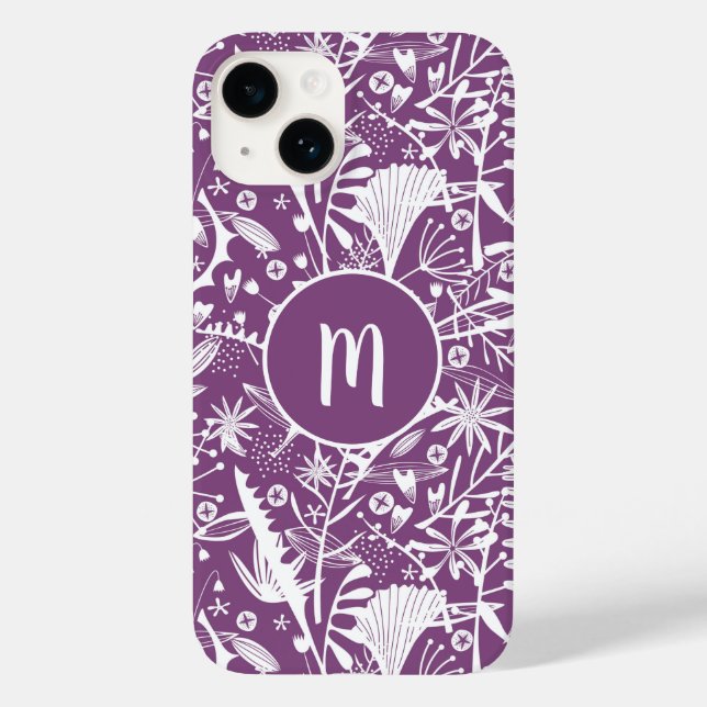 Monogramm Lila botanisch Case-Mate iPhone 14 Hülle (Rückseite)