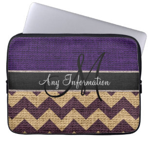 Monogramm Lila Chevron Zickzack Jute Leinen Laptopschutzhülle