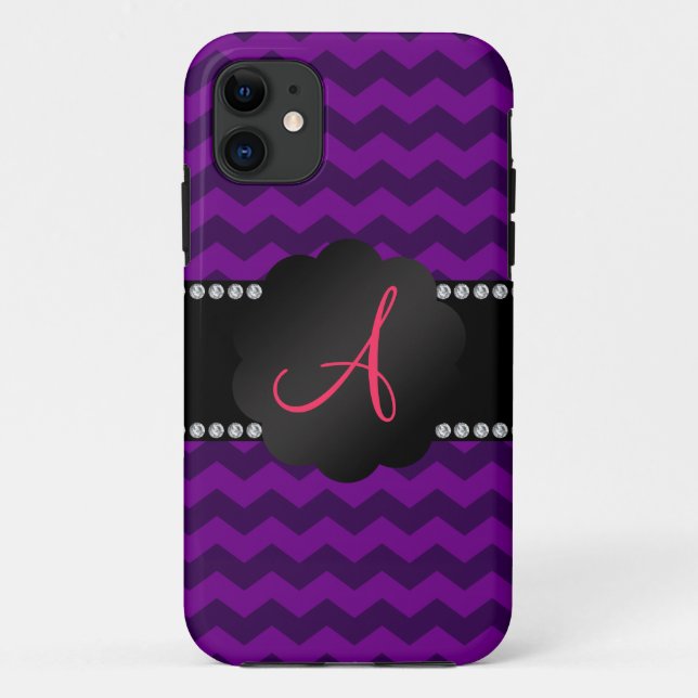 Monogramm lila Chevronen Case-Mate iPhone Hülle (Rückseite)