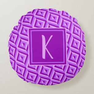 Monogramm Lila Dreisteckenmuster Rundes Kissen