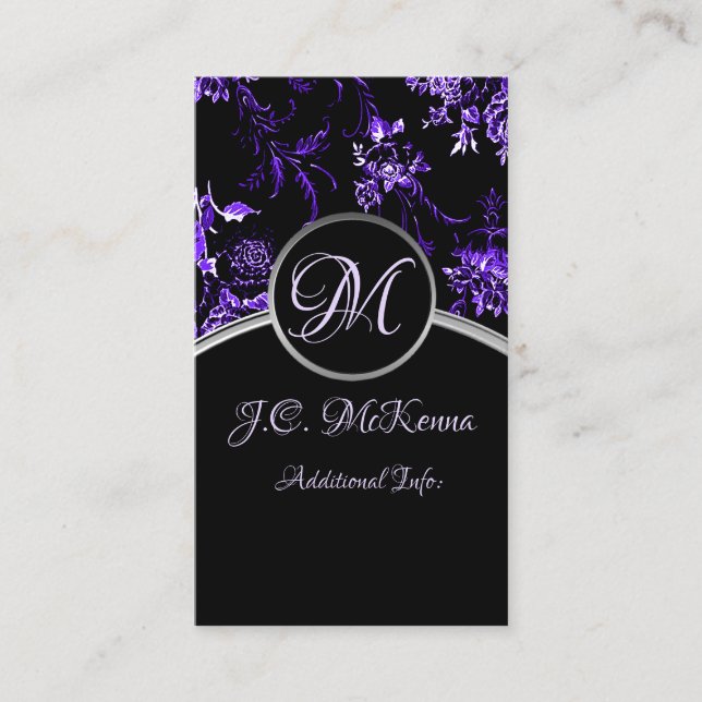 Monogramm Lila florale Visitenkarte 3 (Vorderseite)