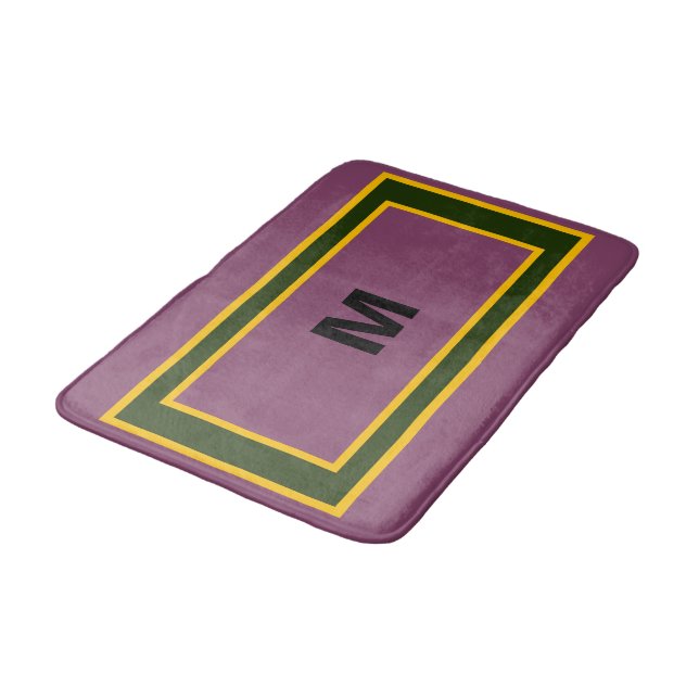 Monogramm Lila gelbgrün Badematte (Schrägansicht)