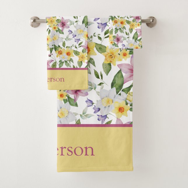 Monogramm Lila-Gelbgrün-Chic Badhandtuch Set (Insitu)