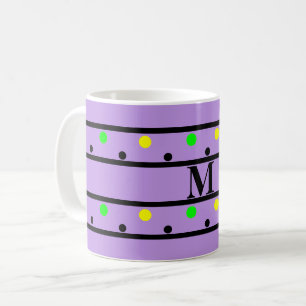 Monogramm Lila-Gelbgrüne Polka-Punkte Kaffeetasse