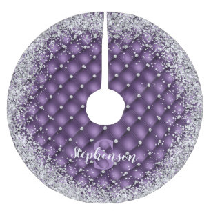 Monogramm lila getufteter Diamant Silber Glitter G Polyester Weihnachtsbaumdecke