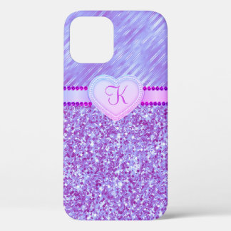 Monogramm Lila Glitzer Herz 2 Ton Case-Mate iPhone Hülle