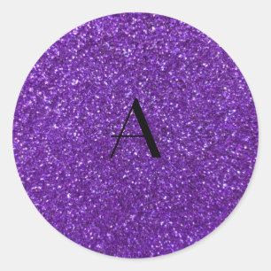 Monogramm lila Glitzer Runder Aufkleber