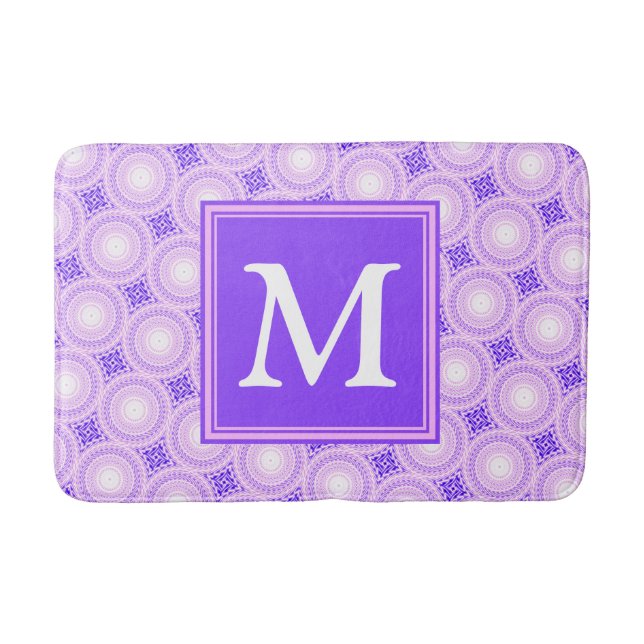 Monogramm lila Kreismuster Badematte (Vorderseite)