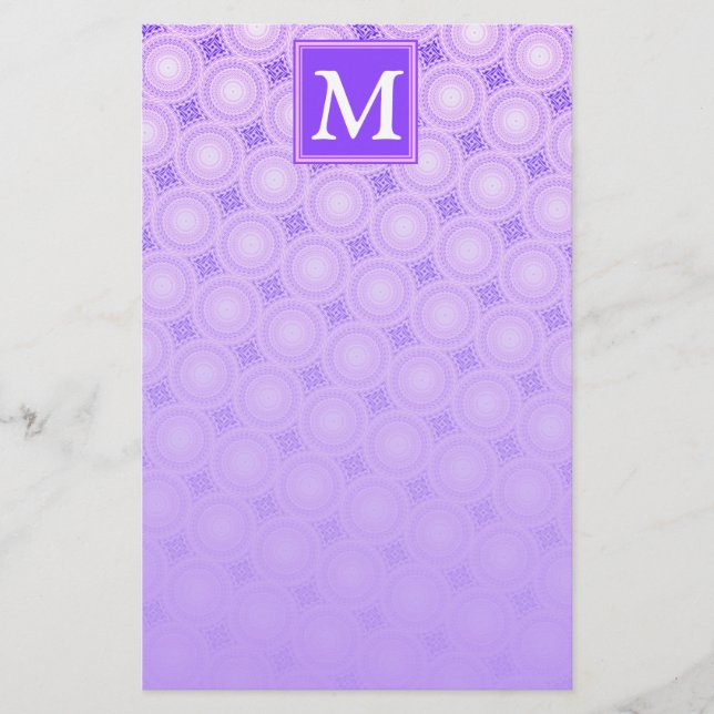 Monogramm lila Kreismuster Briefpapier (Vorderseite)