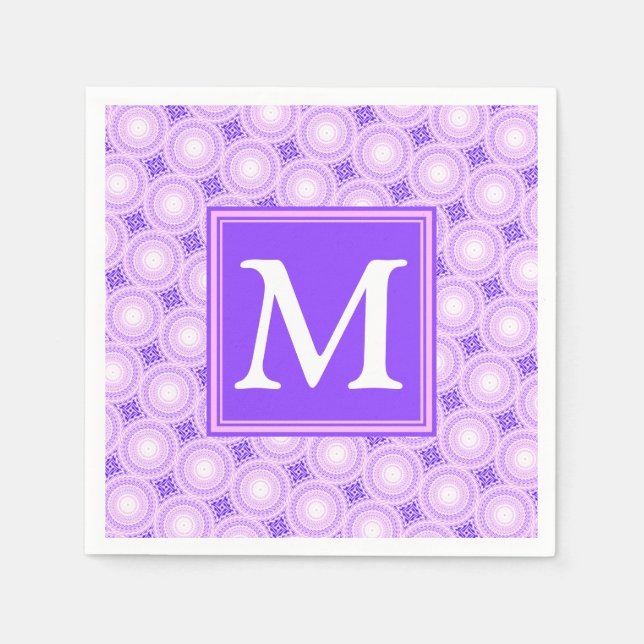 Monogramm lila Kreismuster Serviette (Vorderseite)