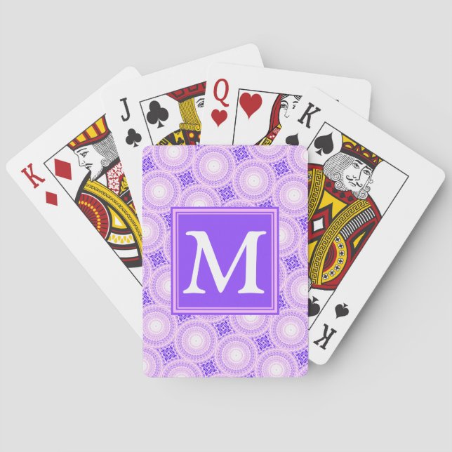 Monogramm lila Kreismuster Spielkarten (Rückseite)