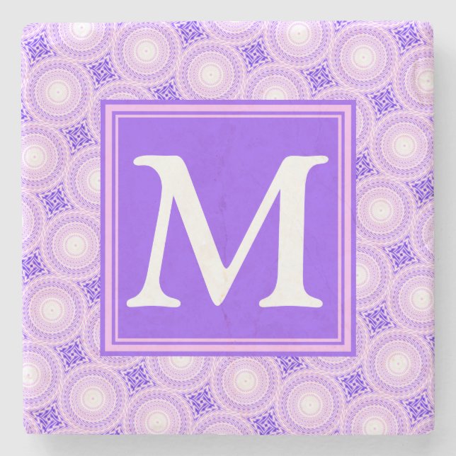 Monogramm lila Kreismuster Steinuntersetzer (Vorderseite)