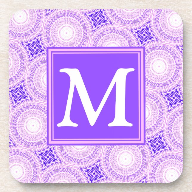 Monogramm lila Kreismuster Untersetzer (Vorderseite)