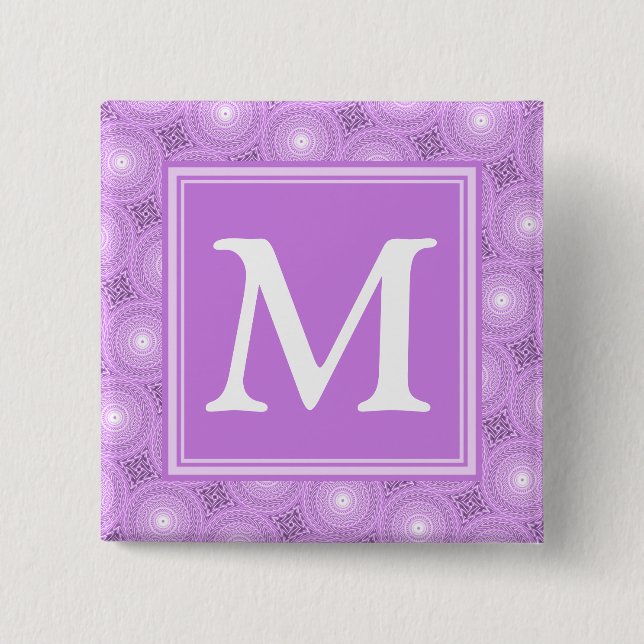 Monogramm-Lila-lila Kreismuster Button (Vorderseite)