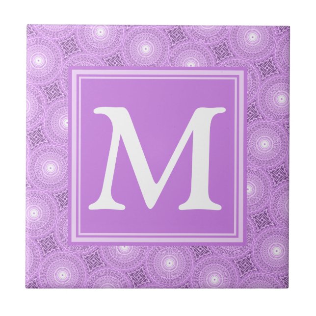 Monogramm-Lila-lila Kreismuster Fliese (Vorderseite)