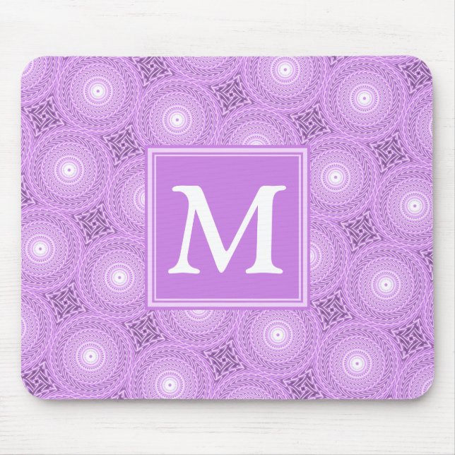 Monogramm-Lila-lila Kreismuster Mousepad (Vorne)